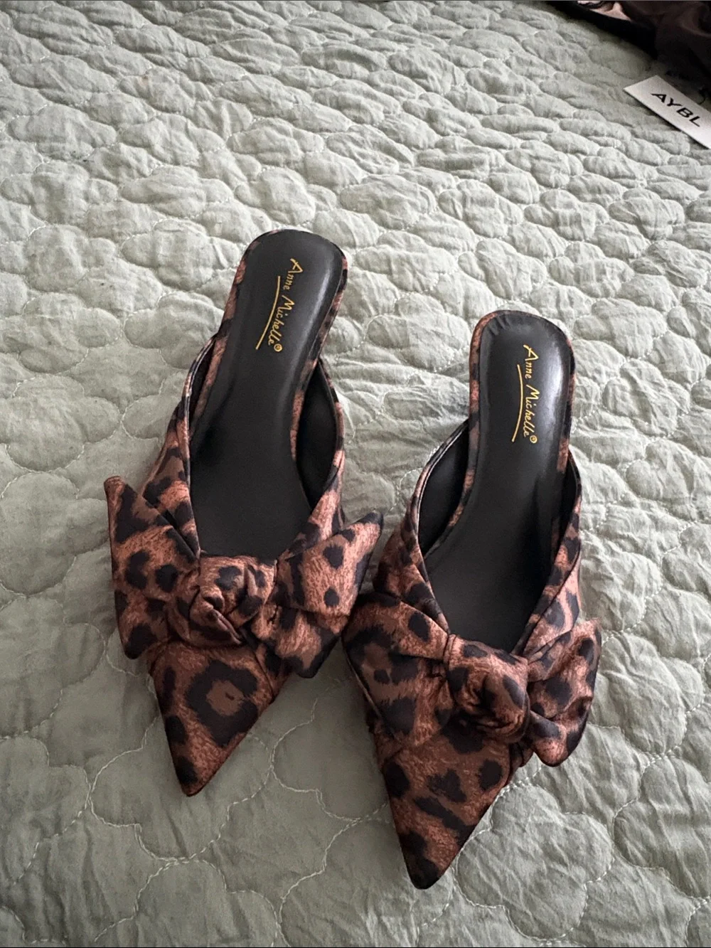 Leopard-Print Pointed Toe Slide Mule in Brown/Black
